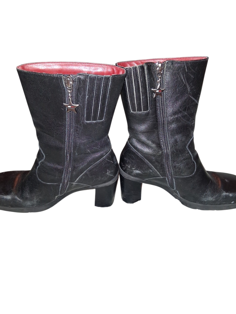 VINTAGE 90S Tommy Hilfiger Black Boots with Red Interior - Picture 2 of 4